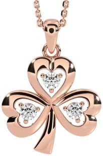 Diamond Rose Gold Silver Shamrock Necklace