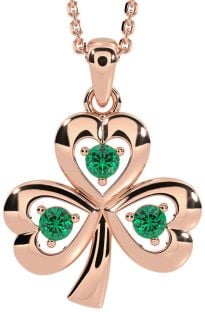 Emerald Rose Gold Silver Shamrock Necklace