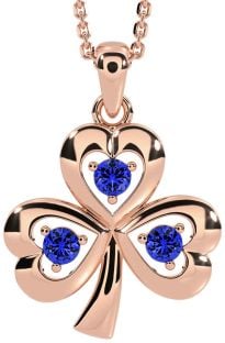 Sapphire Rose Gold Silver Shamrock Necklace