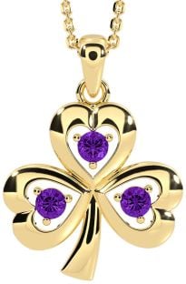 Amethyst Gold Silver Shamrock Necklace