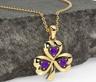 Amethyst Gold Silver Shamrock Necklace