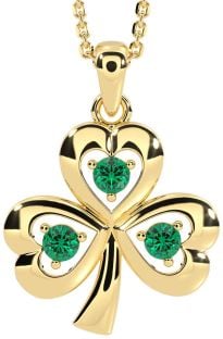 Emerald Gold Silver Shamrock Necklace