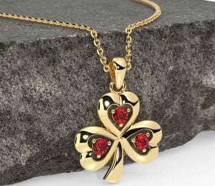 Ruby Gold Silver Shamrock Necklace