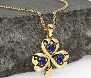 Sapphire Gold Silver Shamrock Necklace