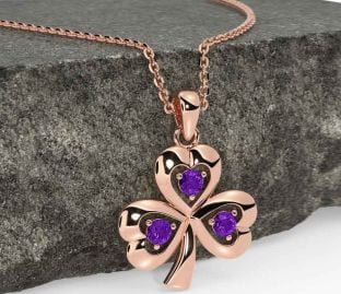 Amethyst Rose Gold Shamrock Necklace