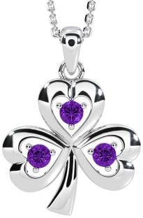 Amethyst Silver Shamrock Necklace