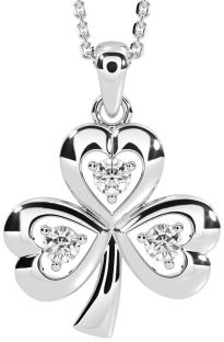 Diamond Silver Shamrock Necklace