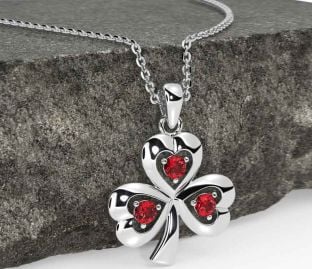 Ruby White Gold Shamrock Necklace