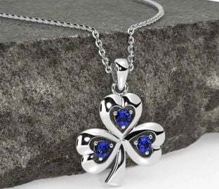 Sapphire White Gold Shamrock Necklace