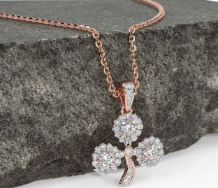 Diamond Rose Gold Silver Shamrock Necklace