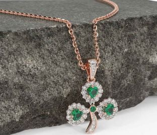Diamond Emerald Rose Gold Silver Shamrock Necklace