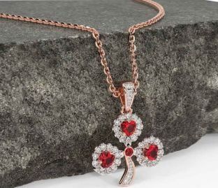 Diamond Ruby Rose Gold Silver Shamrock Necklace
