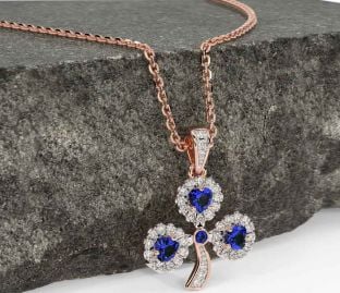 Diamond Sapphire Rose Gold Silver Shamrock Necklace
