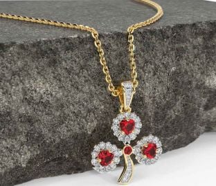 Diamond Ruby Gold Silver Shamrock Necklace