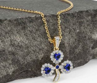 Diamond Sapphire Gold Silver Shamrock Necklace