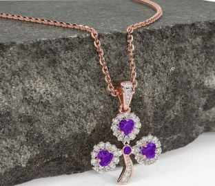 Diamond Amethyst Rose Gold Shamrock Necklace