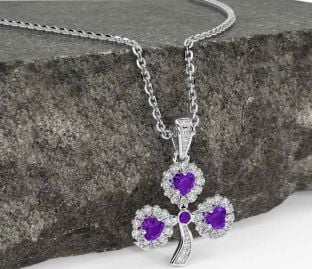 Diamond Amethyst Silver Shamrock Necklace