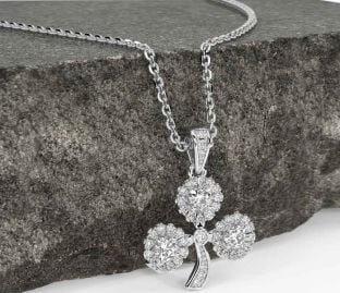 Diamond Silver Shamrock Necklace