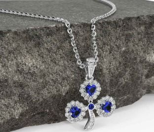 Diamond Sapphire Silver Shamrock Necklace