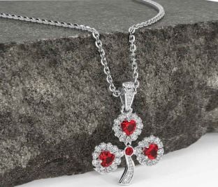 Diamond Ruby White Gold Shamrock Necklace