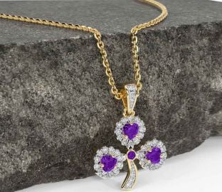 Diamond Amethyst Gold Shamrock Necklace