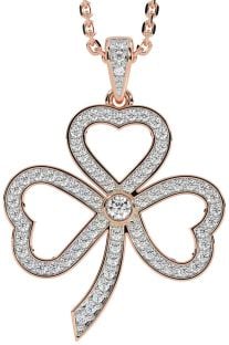 Diamond Rose Gold Silver Shamrock Necklace