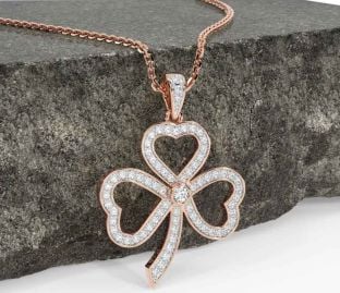Diamond Rose Gold Silver Shamrock Necklace