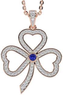 Diamond Sapphire Rose Gold Silver Shamrock Necklace