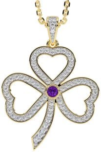 Diamond Amethyst Gold Silver Shamrock Necklace