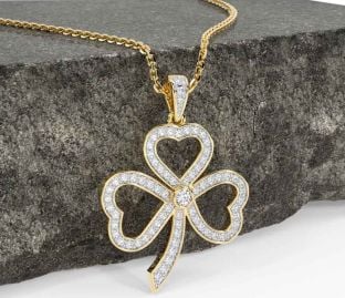Diamond Gold Silver Shamrock Necklace
