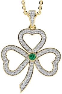 Diamond Emerald Gold Silver Shamrock Necklace