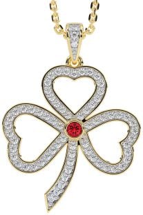 Diamond Ruby Gold Silver Shamrock Necklace