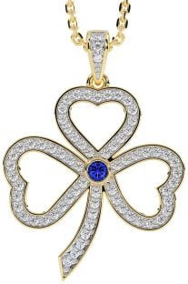 Diamond Sapphire Gold Silver Shamrock Necklace