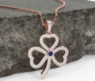 Diamond Sapphire Rose Gold Shamrock Necklace