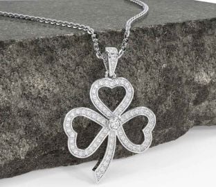 Diamond Silver Shamrock Necklace