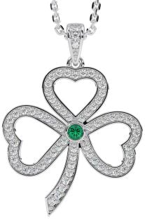 Diamond Emerald Silver Shamrock Necklace