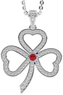 Diamond Ruby Silver Shamrock Necklace