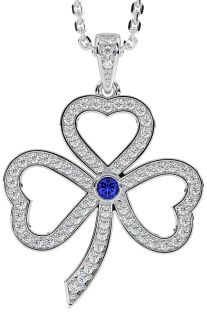 Diamond Sapphire Silver Shamrock Necklace