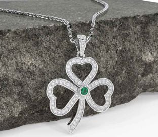 Diamond Emerald White Gold Shamrock Necklace