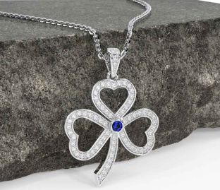 Diamond Sapphire White Gold Shamrock Necklace