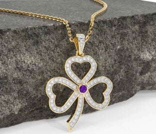 Diamond Amethyst Gold Shamrock Necklace