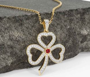 Diamond Ruby Gold Shamrock Necklace