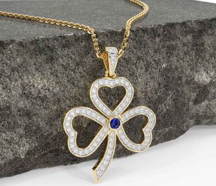 Diamond Sapphire Gold Shamrock Necklace