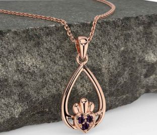 Alexandrite Rose Gold Silver Claddagh Necklace