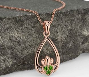Peridot Rose Gold Silver Claddagh Necklace