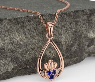 Sapphire Rose Gold Silver Claddagh Necklace