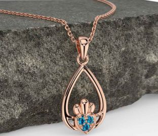 Topaz Rose Gold Silver Claddagh Necklace