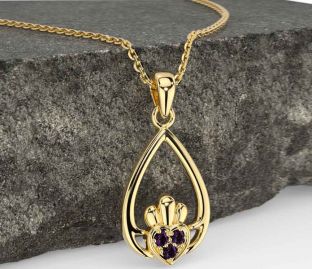 Alexandrite Gold Silver Claddagh Necklace