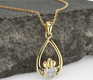 Diamond Gold Silver Claddagh Necklace