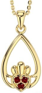 Garnet Gold Silver Claddagh Necklace